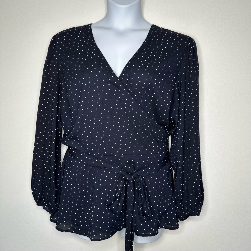 Loft Polka Dot‎ Wrap Blouse Size 22 Navy Blue